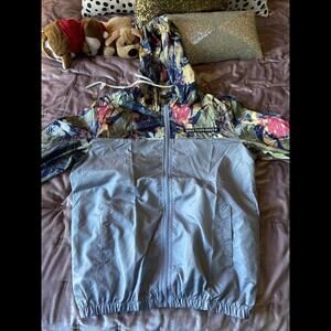 Floral Print Windbreaker Jacket with Adjustable Hood